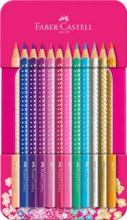 FABER CASTELL Pastelky Sparkle set 12 farebný - plech, Faber Castell