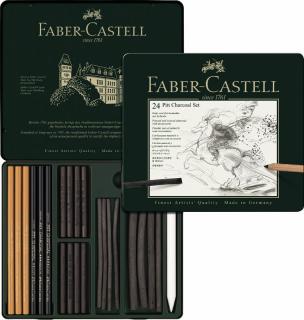 FABER CASTELL Pitt uhlíkový set 24ks, plech, Faber Castell