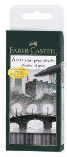 Faber-Castell Umelecké perá PITT 6 odtieňov sivej set, Faber Castell