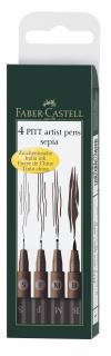 Faber-Castell Umelecké perá PITT set 4 (S, F, M, B) sépia, Faber Castell