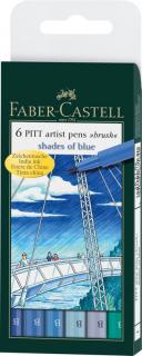 Faber-Castell Umelecké perá PITT set 6 odtieňov modrej, Faber Castell