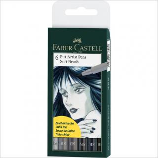 Faber-Castell Umelecké perá PITT set 6 sivá SB, Faber Castell