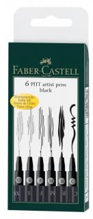 Faber-Castell Umelecké perá PITT set 6 (XS, S, F, M, B, C) čierna, Faber Castell