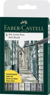 Faber-Castell Umelecké perá PITT set 8 sivá SB, Faber Castell