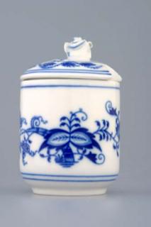 Cibulák Hořčičník s víčkem s výřezem 0,10 l originální cibulákový porcelán Dubí, cibulový vzor