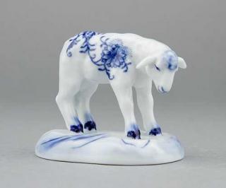 Cibulák Jehně s hlavou dolů 6 cm originální cibulákový porcelán Dubí, cibulový vzor,