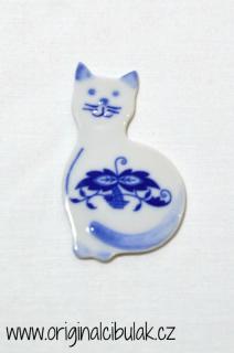 Cibulák Magnetka kočička 6,6 cm, originální cibulákový porcelán Dubí, cibulový vzor,