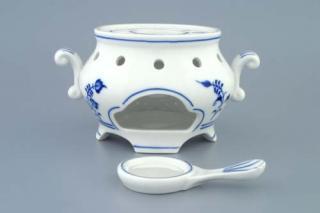 Cibulák Ohřívač komplet 14 cm originální cibulákový porcelán Dubí, cibulový vzor,