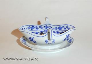 Cibulák omáčník oválný s podstavcem a dvěma uchy 0,55 l originální cibulákový porcelán Dubí, cibulový vzor