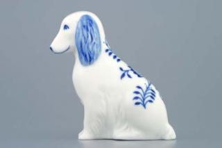 Cibulák Pes sedící 10 cm originální cibulákový porcelán Dubí, cibulový vzor,