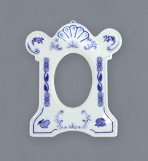 Cibulák Rámeček stojící na fotografii 9 x 7 cm, originální cibulákový porcelán Dubí, cibulový vzor