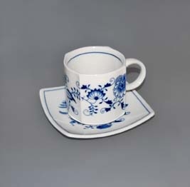 Cibulák šálek + podšálek Vito zrcadlový podšálek 0,21 l originální cibulákový porcelán Dubí, cibulový vzor,