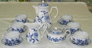 Cibulák  souprava sada 15 ks, kávová K3 - originální cibulák, cibulový porcelán Dubí