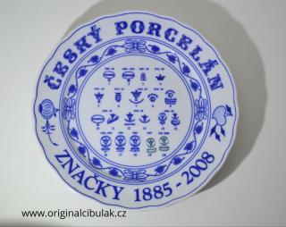 cibulák talíř  s ochrannými  známkami továrna Dubí  český porcelán