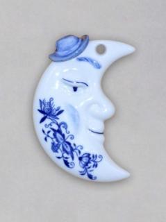 Cibulák Vánoční ozdoba měsíček oboustranný 9,5 cm originální cibulákový porcelán Dubí, cibulový vzor,