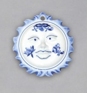 Cibulák Vánoční ozdoba sluníčko oboustranné 10 cm originální cibulákový porcelán Dubí, cibulový vzor,