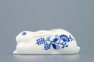 Cibulák zajíc ležící 10 cm originální cibulákový porcelán Dubí, cibulový vzor,