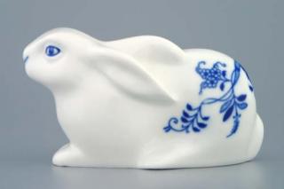 Cibulák zajíc velikonoční ležící 11,5 cm originální cibulákový porcelán Dubí, cibulový vzor,