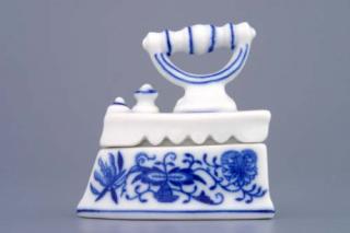 Cibulák Žehlička mini komplet 6,5 cm originální cibulákový porcelán Dubí, cibulový vzor,