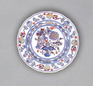 Talíř dezertní 19 cm - originální cibulák zlacený s dekorací rubín, cibulový porcelán Dubí