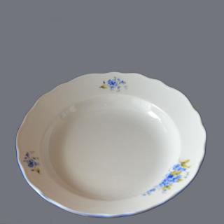 talíř pomněnky  hluboký 24 cm modrá linka originální porcelán Dubí