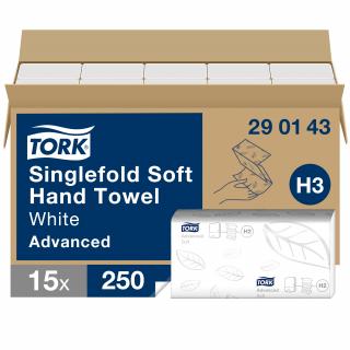 290143 - H3 - Tork Singlefold utierky na ruky 1-vr, 15 x 250 ks, Advanced biela, cena za balenie 3750 ks