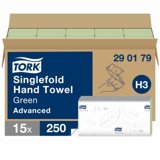 290179 - H3 - Tork Singlefold utierky na ruky 2-vr, 15 x 250 ks, recykel zelená, cena za balenie 3750 ks