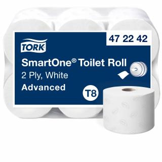 472242 - T8 - Tork SmartOne® toaletný papier v kotúči 2-vr, 207 m, 1150 útržkov, celulóza +recykel biely, cena za balenie 6 ks