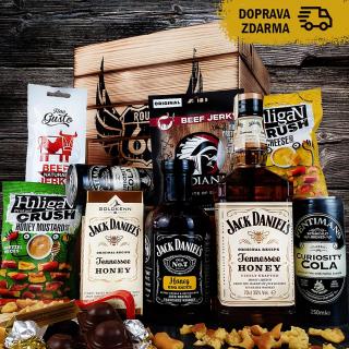 Debna s páčidlom Jack Daniels | Darček pre mužov | Darčekový kôš v opálenej debne | Darček pre chlapa a muža s whisky