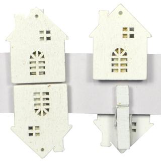 HOME Štipec dekoračný drevený 4 ks domček 3x3 cm