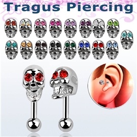 Piercingate Činka do ucha s lebkou PNC00077 (Barva/Motiv: Čirá, Délka tyčky: 8 mm, Průměr tyčky: 1,6 mm)