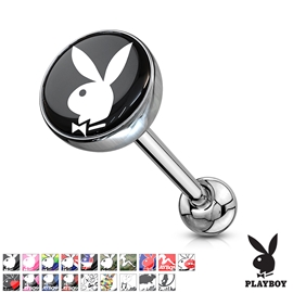 Piercingate Piercing do jazyka - Playboy PCI00295 (Barva/Motiv: Bílý Playboy/Černé pozadí)