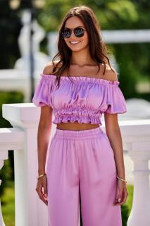 PLANETA-MODY Ružový saténový crop top Marbella, Veľkosť L (40)