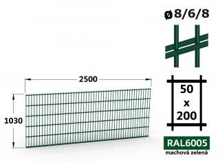 Plotový panel Double STRONG 103×250 cm, machová zelená