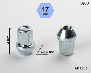 Kolová matica M14x1,5 kužel zatvorená, klúč 17, výška 34mm