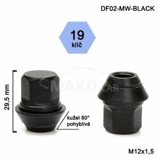 Matica čierna M12x1,5 kužeľ pohyblivá, Ford, kľúč 19,výška 29,5mm