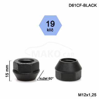 otvorená matica čierna M12x1,25 kužel, kľúč 19, výška 15mm