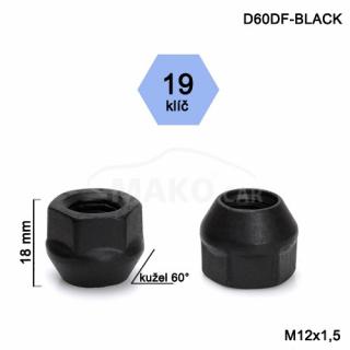 otvorená matica čierna M12x1,5 kužel, kľúč 19, výška 18mm