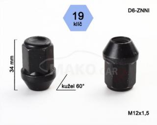 otvorená matica čierna M12x1,5 kužel, kľúč 19, výška 34mm