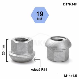 Otvorená matica rozmer : M14x1,5 guľová R14, kľúč 19, výška 20mm