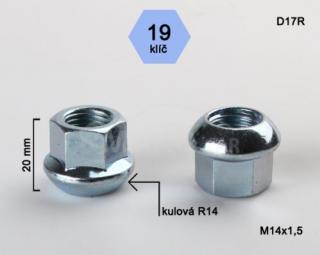 Otvorená matica rozmer : M14x1,5 guľová R14, kľúč 19, výška 20mm