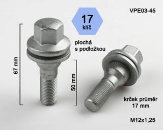 Skrutka Citroen/Peugeot M 12 x 1,25 x 45 mm (Rovná dosadacia plocha)