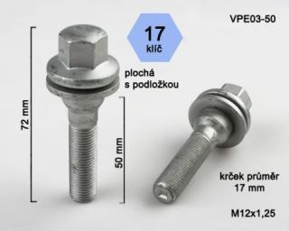 Skrutka Citroen/Peugeot M 12 x 1,25 x 50 mm (Rovná dosadacia plocha)