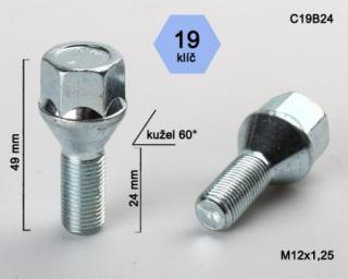 Skrutka M12 x 1,25 • kužel 60°, závit 24 mm