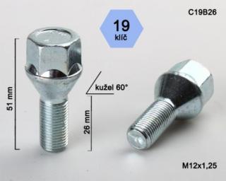 Skrutka M12 x 1,25 • kužel 60°, závit 26 mm