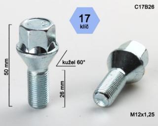 Skrutka M12 x 1,25 • kužel 60°, závit 26 mm