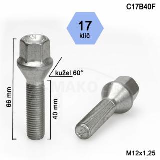 Skrutka M12 x 1,25 • kužel 60°, závit 40 mm