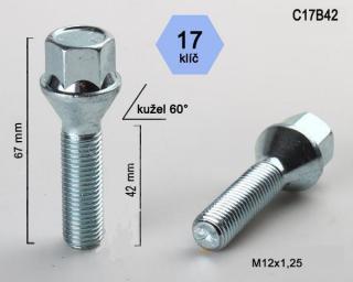 Skrutka M12 x 1,25 • kužel 60°, závit 42 mm