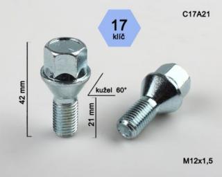 Skrutka M12 x 1,5 • kužel 60°, závit 21 mm