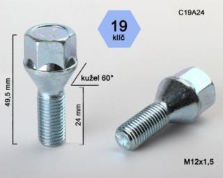 Skrutka M12 x 1,5 • kužel 60°, závit 24 mm